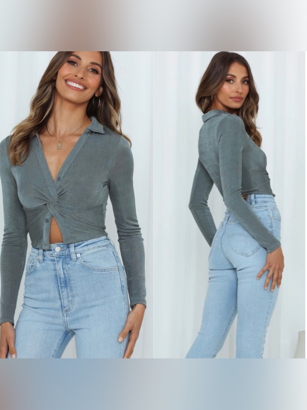 Hello Molly Patience Needed Crop Top Khaki